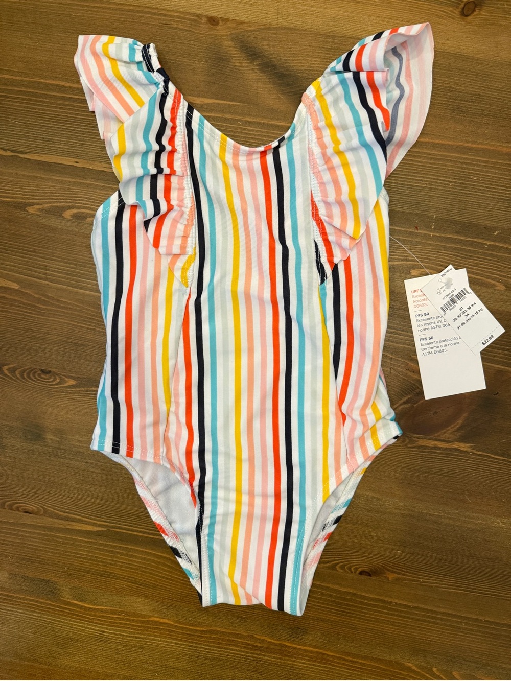NWT Old Navy Toddler Multicolor Stripe Ruffles Swimsuit UPF 50 (3T)